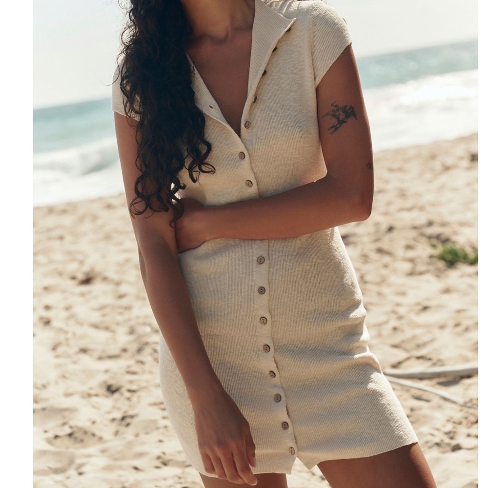 Free People Jameson Cotton Linen Mini Sweater Dress